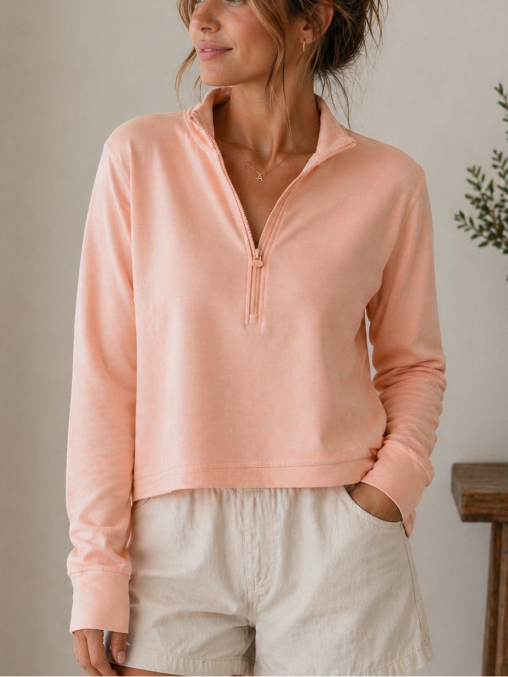 Apana Peach Half Zip Pullover Activewear Top